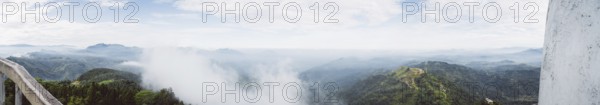 Panorama of a vast mountain landscape under a hazy sky, Anamanawa Tower, Sri Lanka, Asia