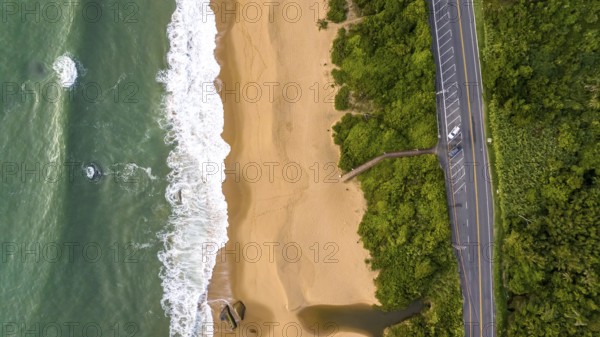Balneario Camboriu in Santa Catarina. Taquaras Beach and Laranjeiras Beach in Balneario Camboriu. Aerial view in landscape. Brazil