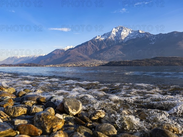 Shoreline of Lake Como at sunset