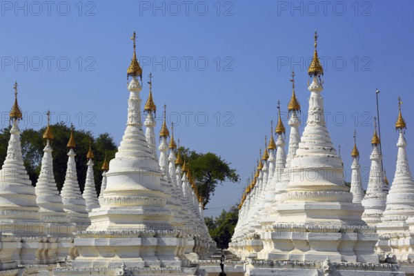 Large stupa forest of the Sandamuni Paya pagoda in Mandalay, Myanmar (Burma)
