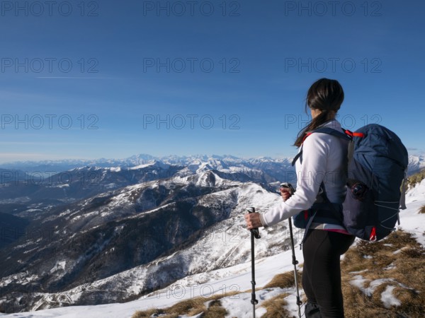 Trekking scene on lake como alps