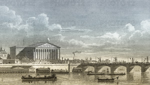 Chamber of Deputies, Paris, antique steel engraved print, 1831