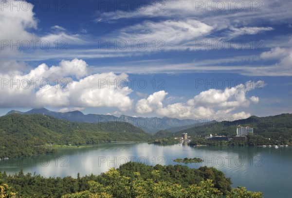 A partial view of the beautiful Sun Moon Lake in central Taiwan