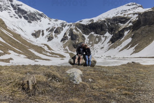 Landscape panorama, hiking, Großglockner group, hiker