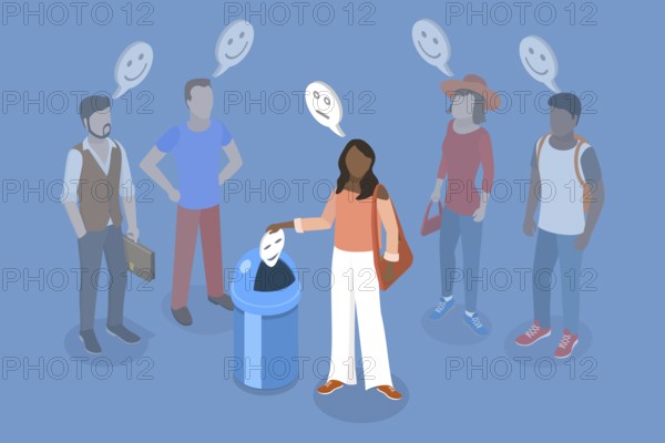 3D Isometric Flat Illustration of Truthfulness and Sincerity, Express Real Feelings