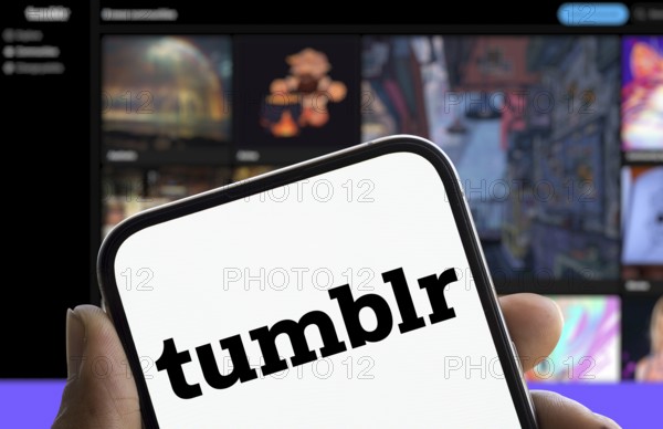 tumblr logo is displayed on smartphone. Tumblr is a microblogging and social networking website