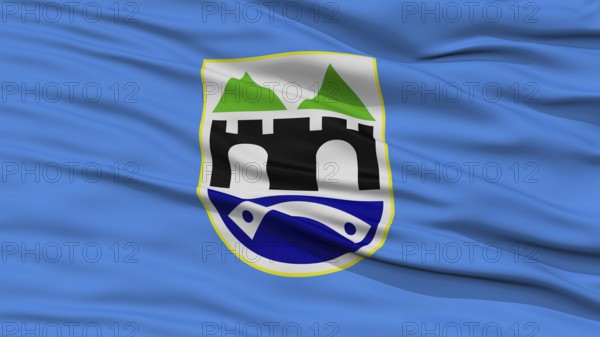 Closeup Sarajevo City Flag, Capital City of Bosnia, Waving in the Wind