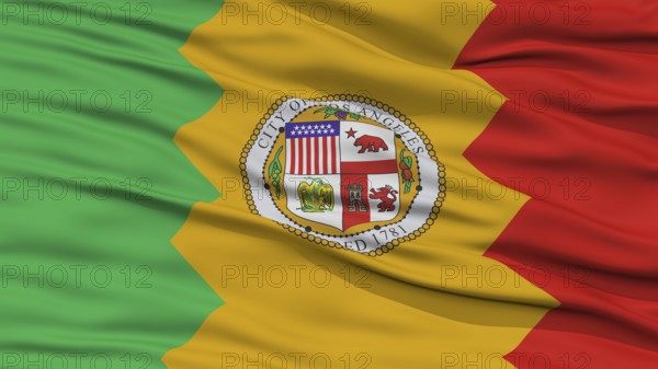 Closeup of Los Angeles City Flag, Waving in the Wind, California State, United States of America