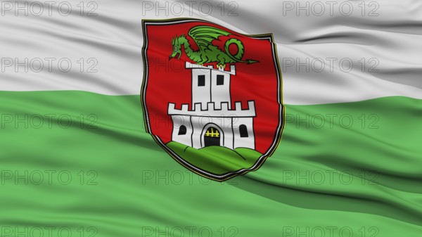Closeup Ljubliana City Flag, Capital City of Slovenia, Waving in the Wind