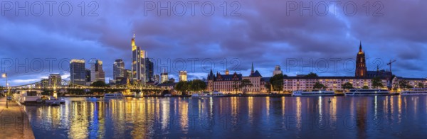 Frankfurt Germany, night panorama city skyline at Main River and business skyscraper