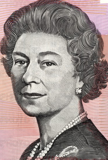 Queen Elizabeth II (born 1926) on 5 Dollars 1992 banknote from Australia. Queen of the United Kingdom