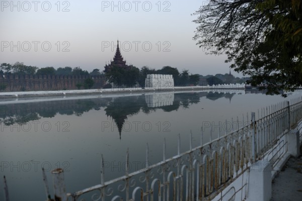 Dawn at the moat in Mandalay, Myanmar, Asia