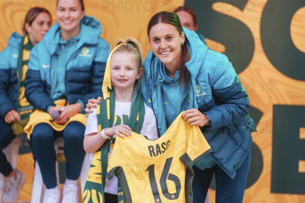 MELBOURNE, AUSTRALIA, JULY 11: Hayley Raso of Australia at the Matildas Women's World Cup squad announcement and presentation at Federation Square on July 11, 2023 in Melbourne, Australia, Oceania