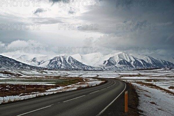 On the road to Dalvik along Eyjafjordur, Iceland, Europe