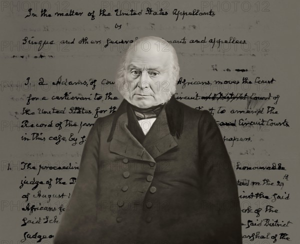John Quincy Adams, 6th president of the United States, his request for papers relating to the Lower Court Trials of the Amistad Africans, after Mathew B. Brady, digitally restored