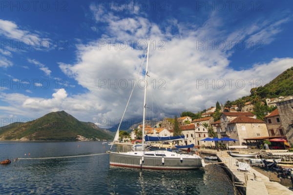 Yachts near the old town of Perast in Montenegro