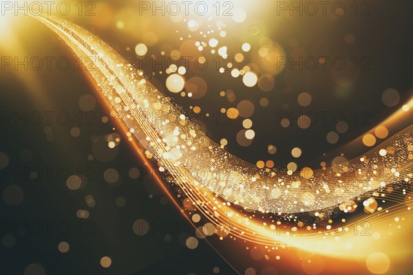 Abstract glittering gold flow on line follow one direction with bokeh and fade effect