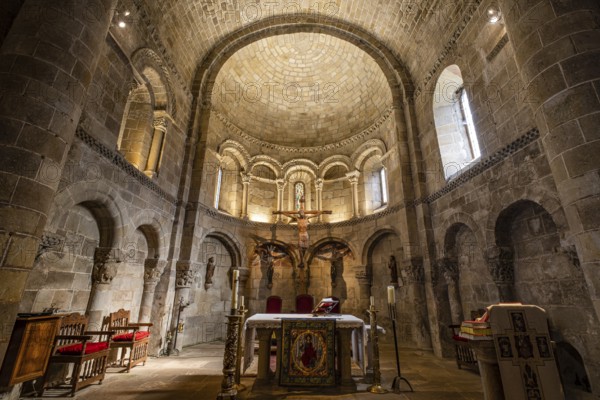 San Martín de Elines, apse and chancel with overlapping blind arches, Valderredible region, Cantabria, Spain, Europe