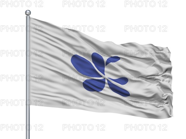 Takashima City Flag On Flagpole, Country Japan, Shiga Prefecture, Isolated On White Background