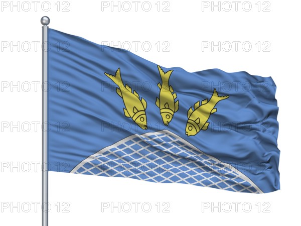 Pastavy City Flag On Flagpole, Country Belarus, Isolated On White Background, 3D Rendering