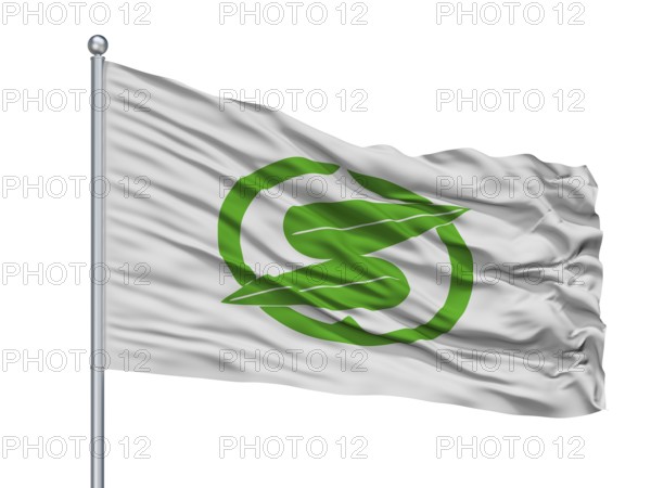 Sasayama City Flag On Flagpole, Country Japan, Hyogo Prefecture, Isolated On White Background