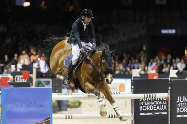 Cedric Hurel of France competes in the equestrian Audi Grand Prix at Jumping International Bordeaux, in Bordeaux, France, Europe