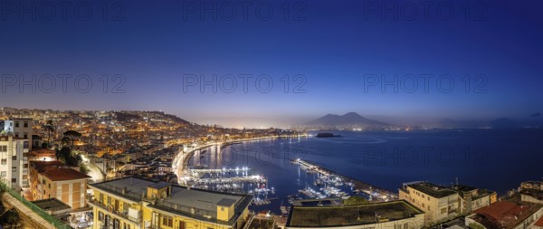 Panorama of Naples with Mount Vesuvius in the background at night
