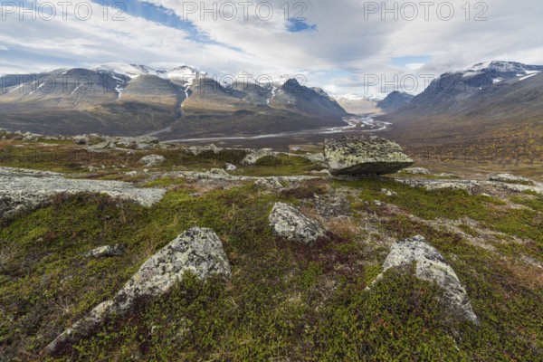 View of Rapadalen, Sarek National Park, Laponia World Heritage Site, Norrbotten, Lapland, Sweden, September 2015, Europe