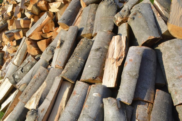 Stacked winter logs for heating
