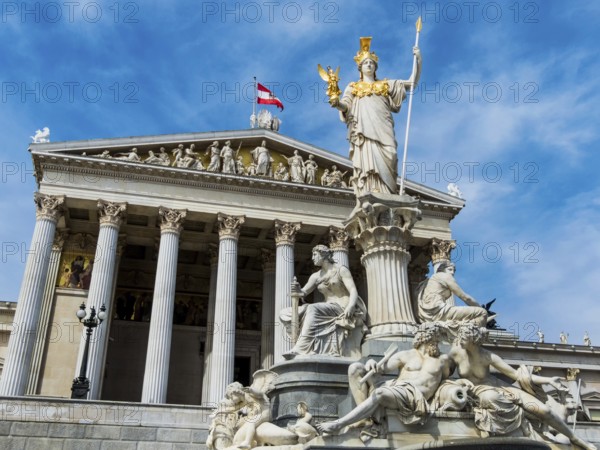 The parliament in Vienna, Austria. With the statue of Pallas Athena, the Greek goddess of wisdom. Austria