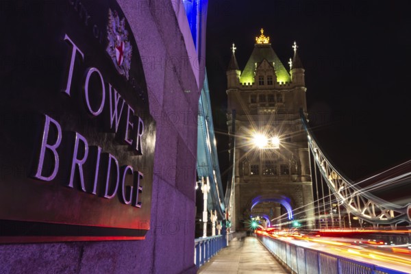 Tower Bridge in London, UK, United Kingdom. Europe. Long exposure and night shot
