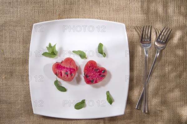 Fruits of summer Presentation of watermelon Servings a heart shape