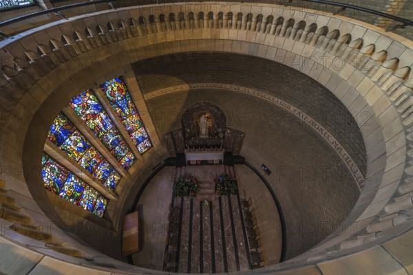 Koekelberg, Brussels Capital Region, Belgium, 10 30 2019 Art deco round shaped interior design the Catholic Basilica of the Sacred Heart, ultra wide angle view, Europe