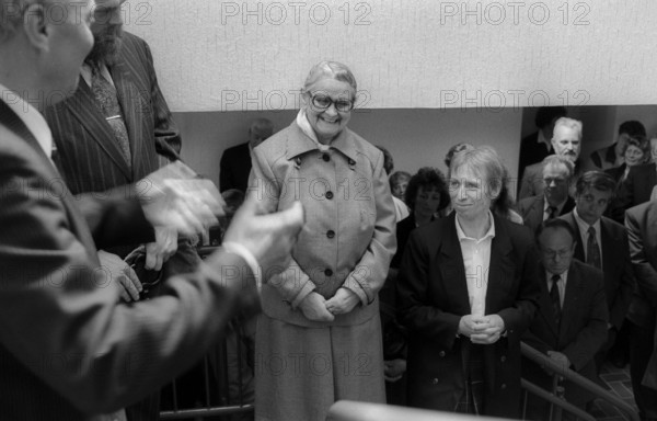 Germany, Stepnitz, 30.04.1992, Brandenburg Minister of Labour Regine Hildebrandt (right) at an inauguration in the Stepnitz institutions (Protestant), Europe