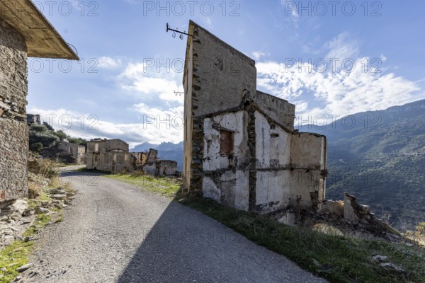 Lost place, abandoned houses and ruins in the ghost village, Gairo Vecchio, Gairo, Ogliastra, Sardinia, Italy, Europe