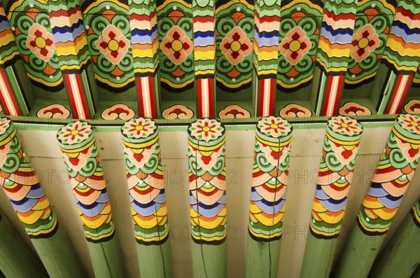 Detail of wooden painted palace building seoul south korea