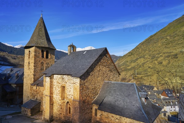 Escunhau village church in Lerida Catalonia of Aran Valley in Pyrenees Spain