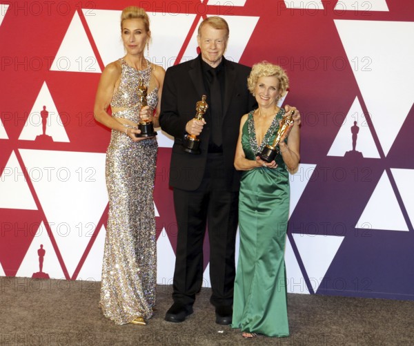 Kate Biscoe, Greg Cannom and Patricia Dehaney at the 91st Annual Academy Awards, Press Room held at the Loews Hotel in Hollywood, USA on February 24, 2019., Hollywood, California, USA, North America