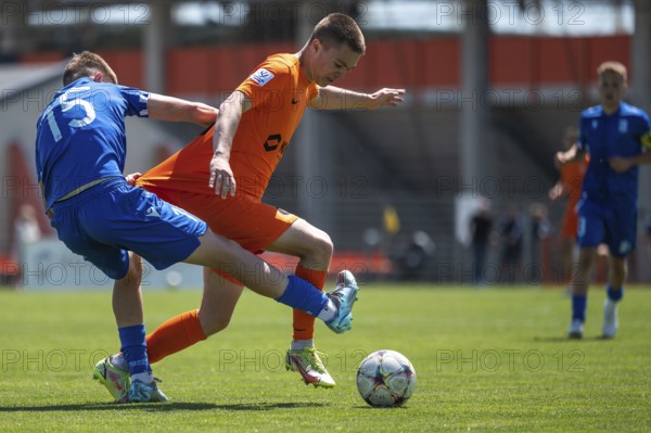 LUBIN, POLAND - JUNE 3, 2023: Football match Polish Central Youth League CLJ U-19 Zaglebie Lubin vs Lech Poznan. In action Odyseusz Sygniewicz.