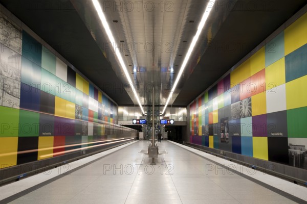 MUNICH, GERMANY, JANURAY 01, 2023, Colorful wall of the subway station Georg-Brauchle-Ring in Munich, Bavaria, Germany, Europe