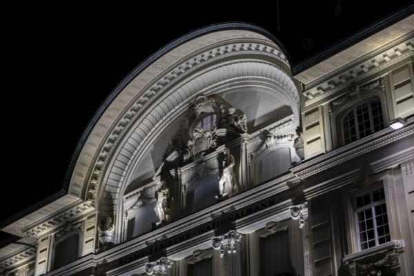 Beautiful Illuminated Swiss National Bank at Night in City of Bern, Bern Canton, Switzerland, Europe