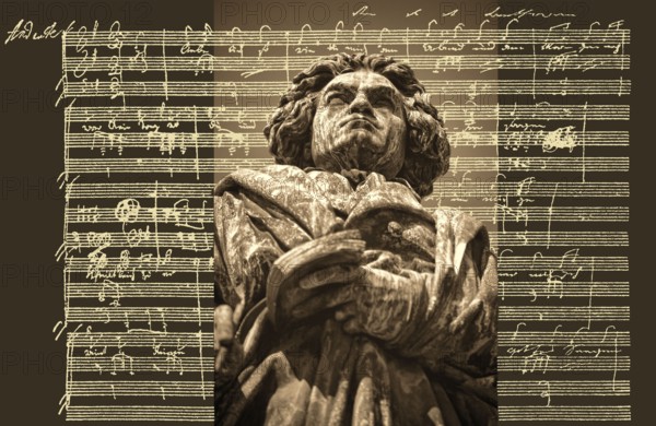 Hand-written musical notation by Ludwig van Beethoven, love song, Zärtliche Liebe, 1795, Beethoven Monument, Bonn, Germany, Europe
