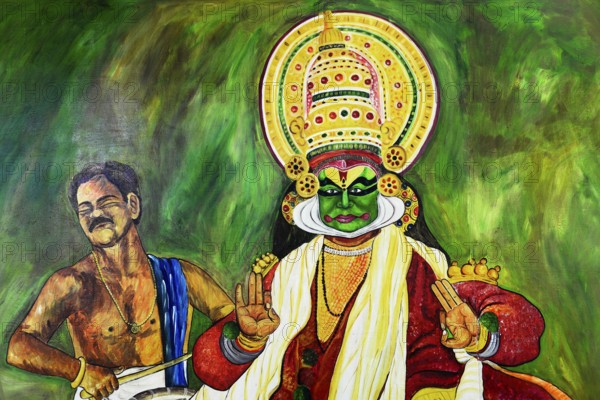 Advertising sign for the Kathakali dance, Kochi, Fort Cochin, Cochin, Kerala, South India, India, Asia