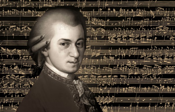 Wolfgang Amadeus Mozart, 1756 – 1791, composer of classical music, First Viennese School, notesheet from Allegro and Andante, Fantasy in F minor for mechanical organ, KV 608, 1791, digitally edited