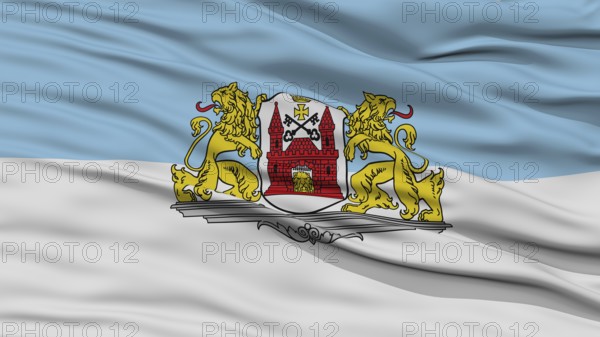 Closeup Riga City Flag, Capital City of Latvia, Waving in the Wind