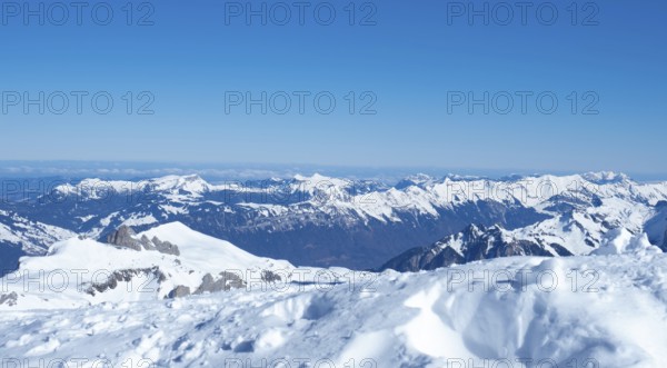Amazing view from Schilthorn peak in the Jungfrau ski arena, Switzerland, Europe