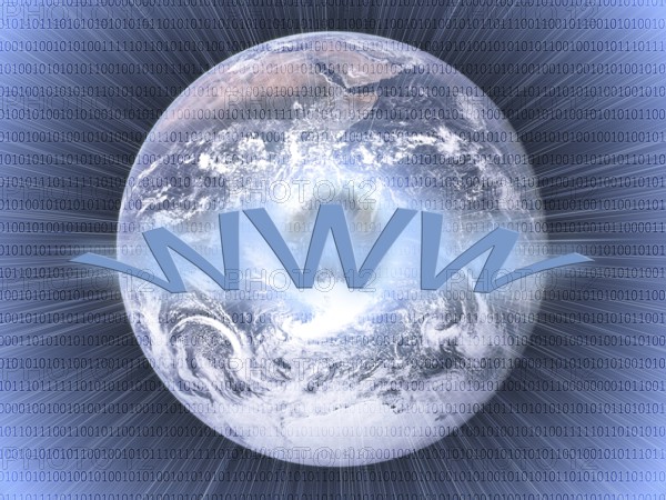 Wide world web concept: planet earth with integrated bits and bytes