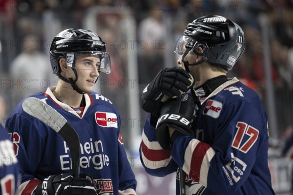 LanxessArena, North Rhine-Westphalia, Kevin Niedenz (Cologne Sharks, #46), Jan-Luca Sennehnn (Cologne Sharks, #17), PENNY DEL, Cologne Sharks-Augsburg Panthers on 05/01/2025 at the LanxessArena in Cologne Germany