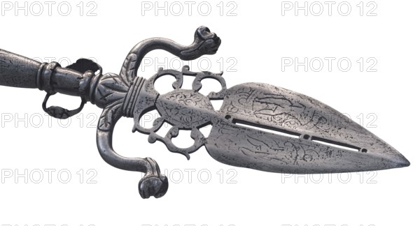 Detail Of A Medieval Ornate Spear Head, Isolated On A White Background