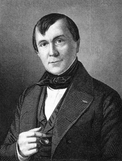 Emile de Girardin (1802-1881) on engraving from 1859. French journalist, publicist and politician. Engraved by unknown artist and published in Meyers Konversations-Lexikon, Germany, 1859, Europe